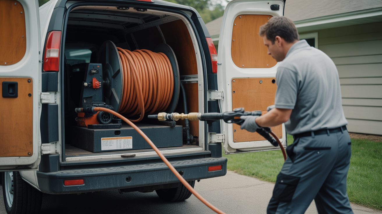 Commercial sewer line problems equipment staged on a Cincinnati job