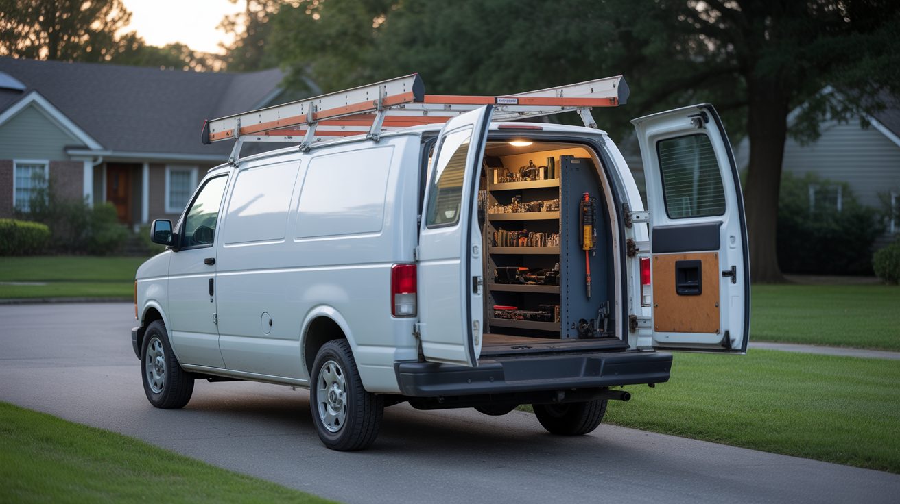 Unmarked service van staged near a property in Cincinnati